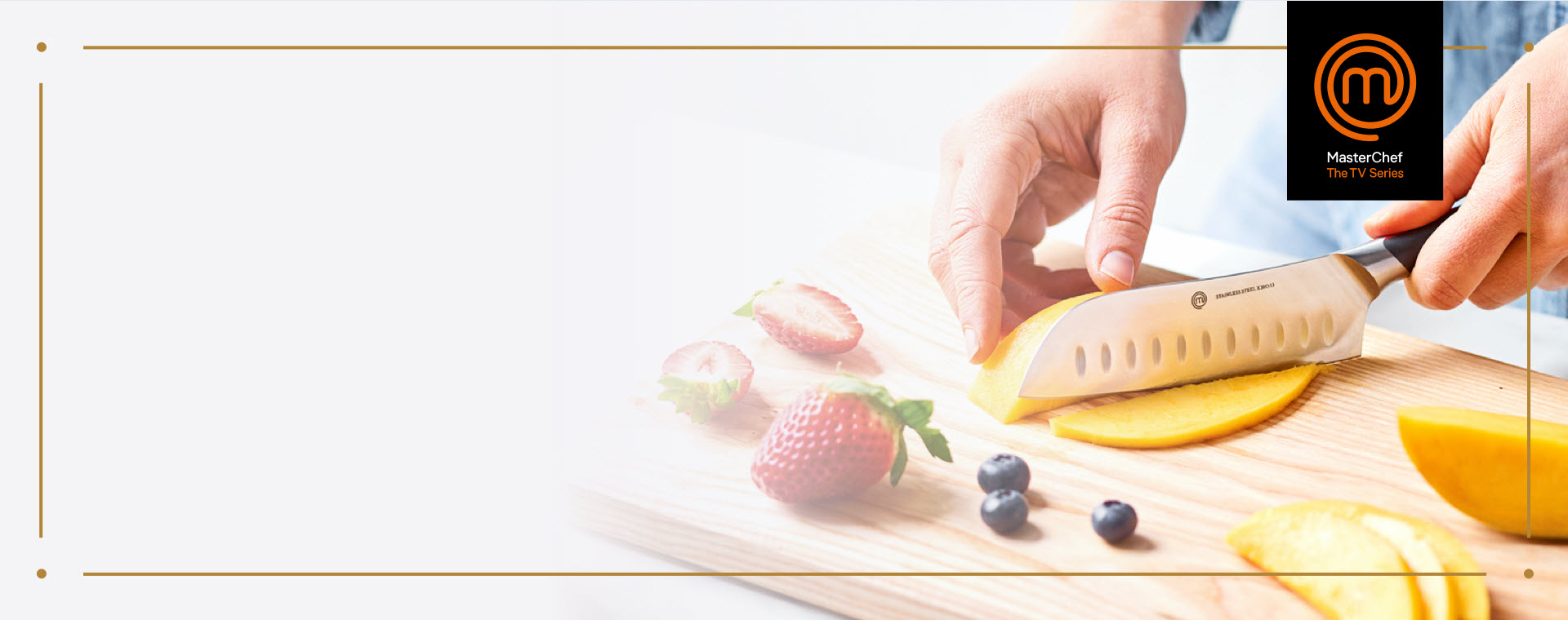 Close up of someone cutting Mangos with a MasterChef Knife