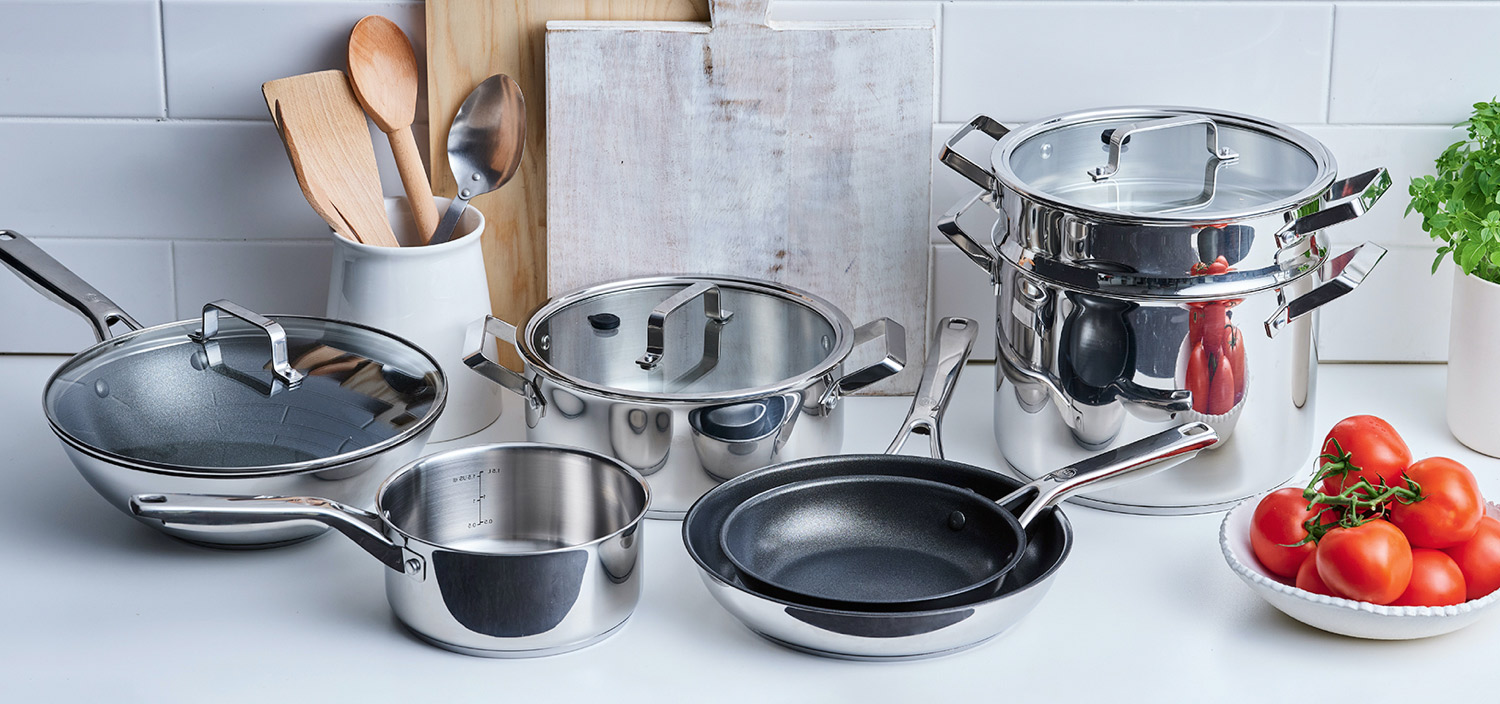 MasterChef Cookware pots and pans on a kitchen bench