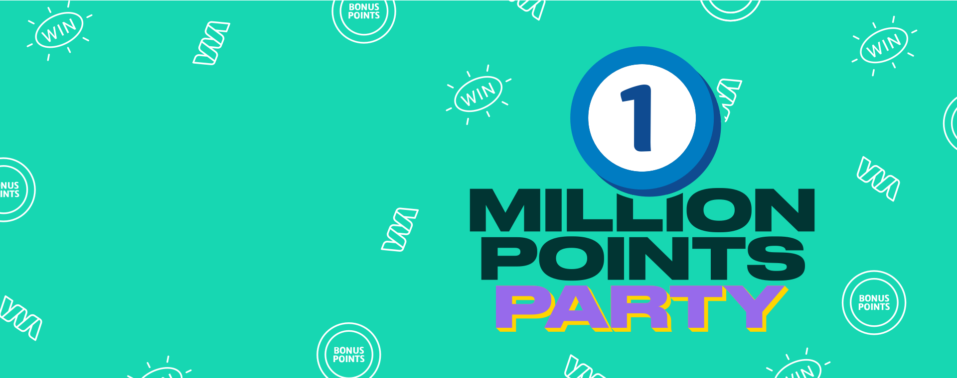 Text: 1 million points party on a green background