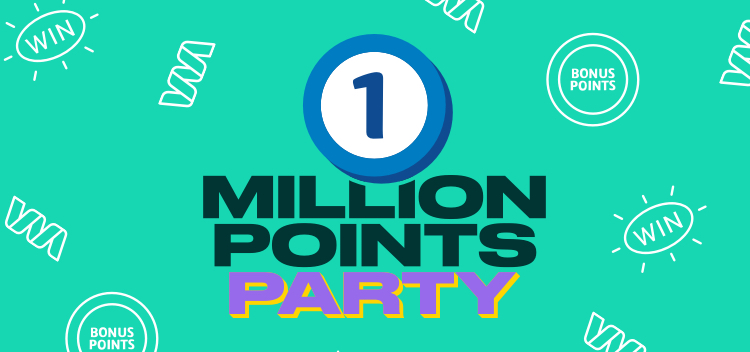 Text: 1 million points party on a green background