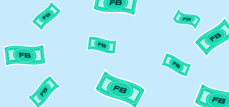 Green Flybuys dollars floating against a sky blue background