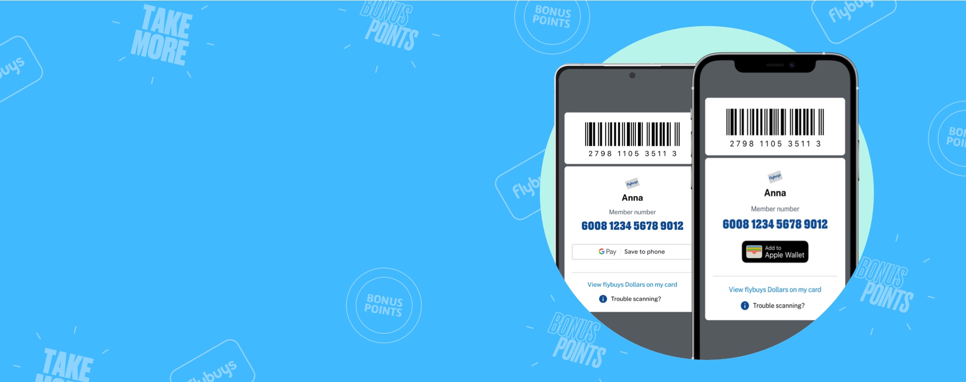 two mobile phones with digital barcodes on them