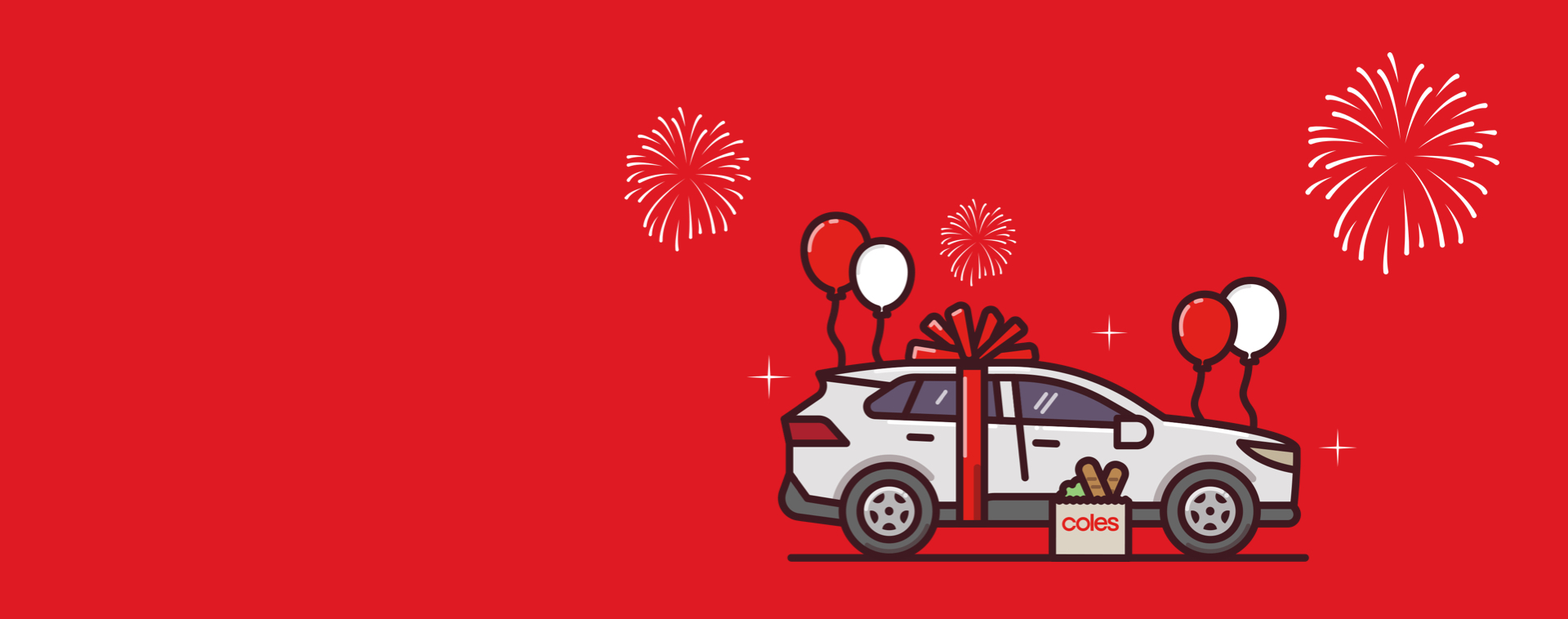 Cartoon image of a Toyota RAV4 against a Coles red background