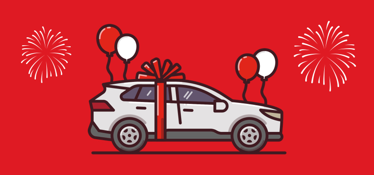 Cartoon image of a Toyota RAV4 against a Coles red background
