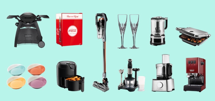 A range of spring sale products arranged on a turquoise background