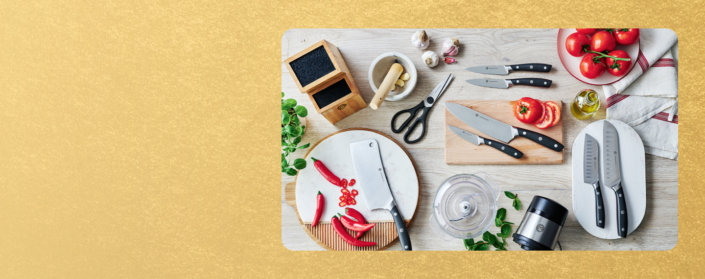 Knives on chopping boards