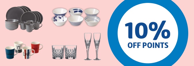 Get 10% off points on all Royal Doulton rewards A range of dining and homeware products from Royal Doulton set on a pick background