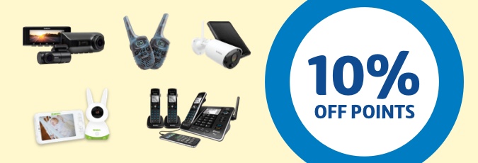 Get 10% off points on all Uniden rewards A range of Uniden products against a yellow background