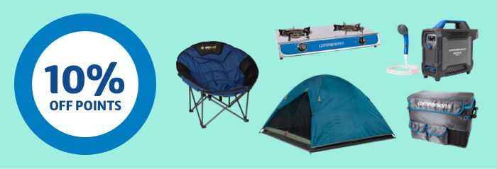 Get 10% off points on all OZtrail & Companion Rewards A range of camping products against a mint green background