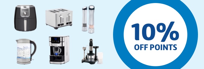 Get 10% off points on all Westinghouse rewards A range of Westinghouse products against a sky blue background