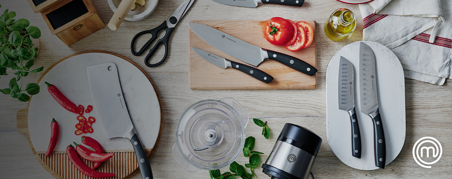 A table loaded with Coles MasterChef kitchen equipment 