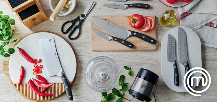 A table loaded with Coles MasterChef kitchen equipment 