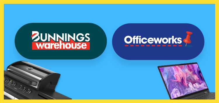 Flybuys card next to Bunnings Warehouse and Officeworks logos