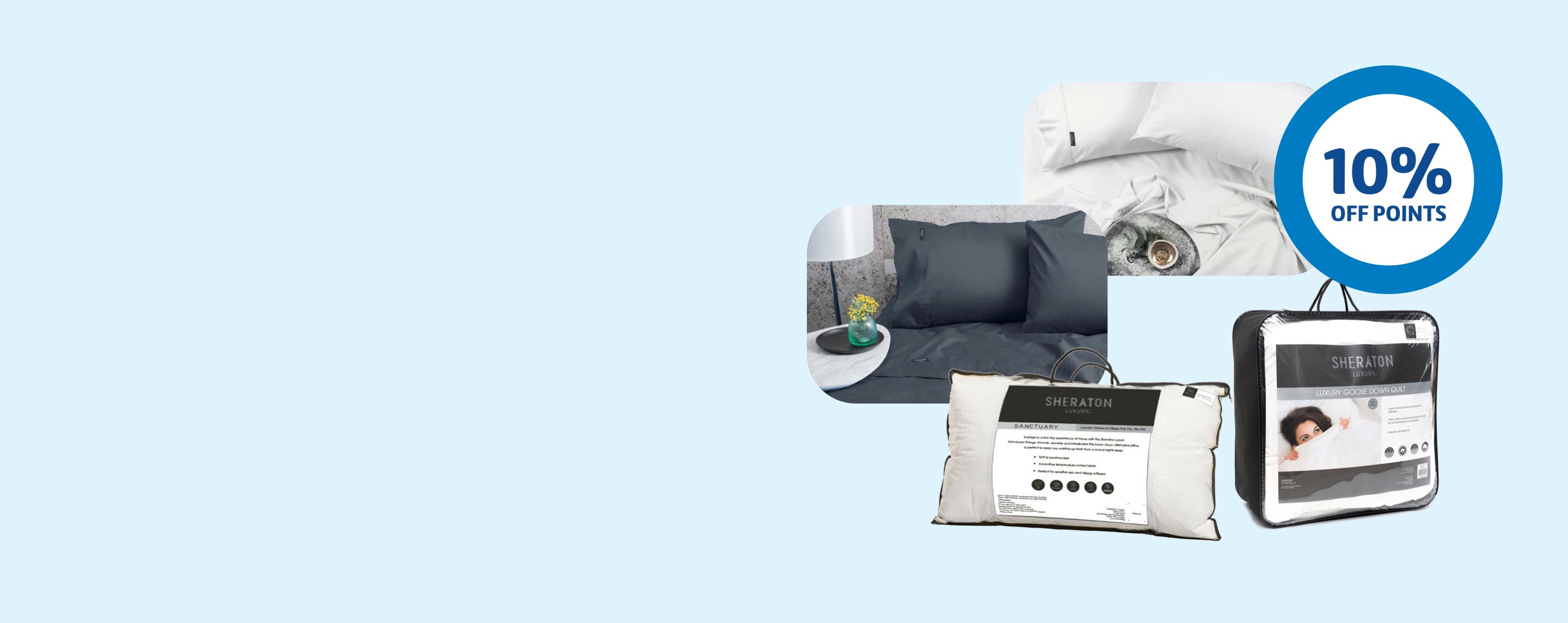 A range of Sheraton products against a sky blue background