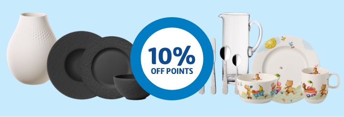 Get 10% off points on all Villeroy & Boch Rewards A range of Villeroy & Boch products against a sky blue background