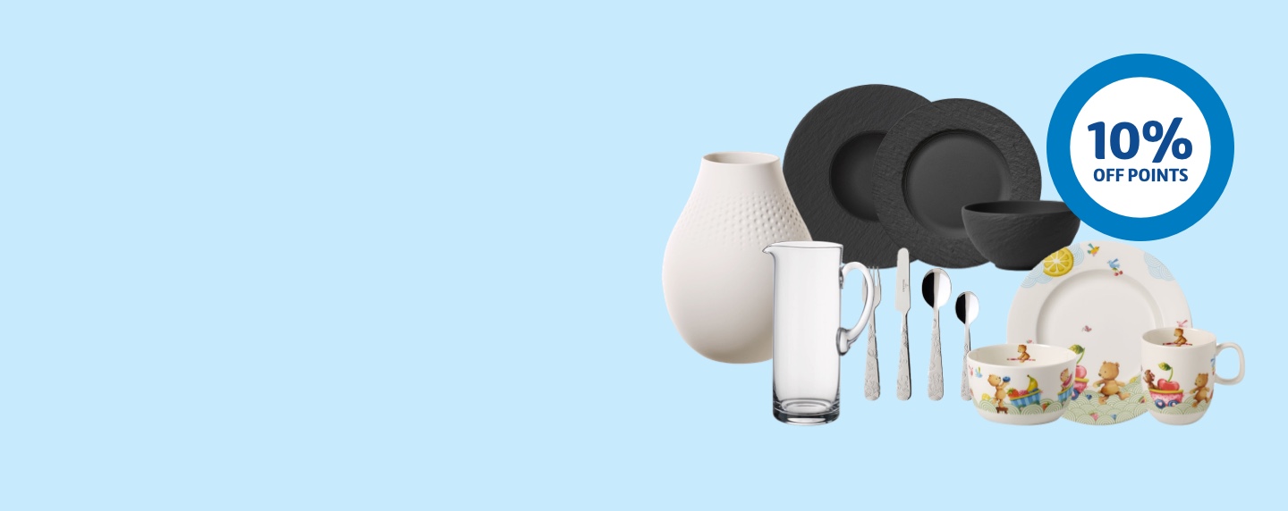 A range of Villeroy & Boch products against a sky blue background