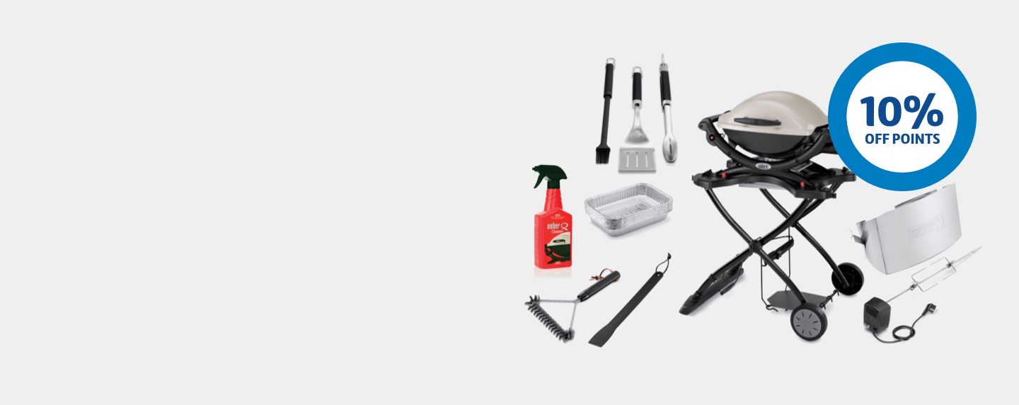 A range of Weber branded products on a grey background