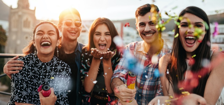 Image of a group of friends, happily enjoying time together. 