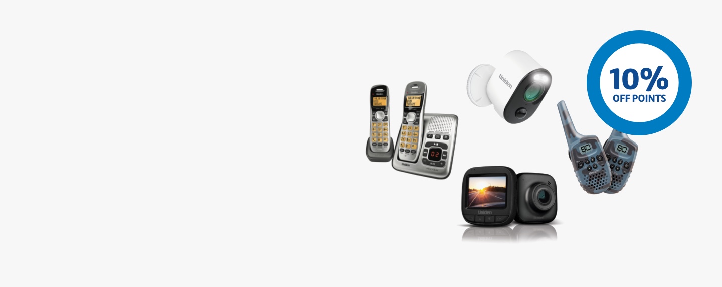 Uniden products next to a 10% off points ring