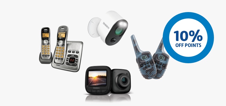 Uniden products next to a 10% off points ring
