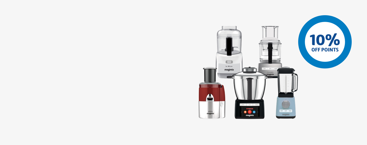 Group of Magimix products next to 10% off points circle