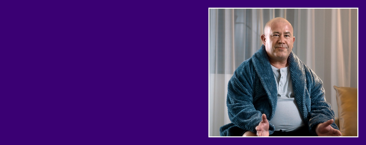 Flybuys' top 10 member Dale in bathrobe