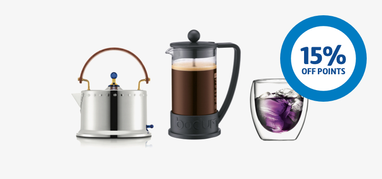 15% off points roundel by Bodum tea and coffee products