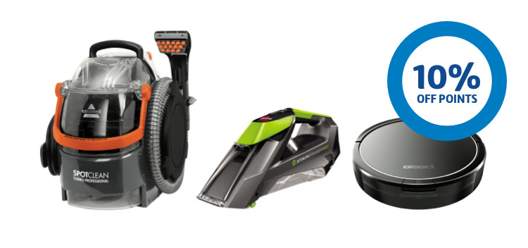 Assortment of cleaning appliances and 10% off points roundel
