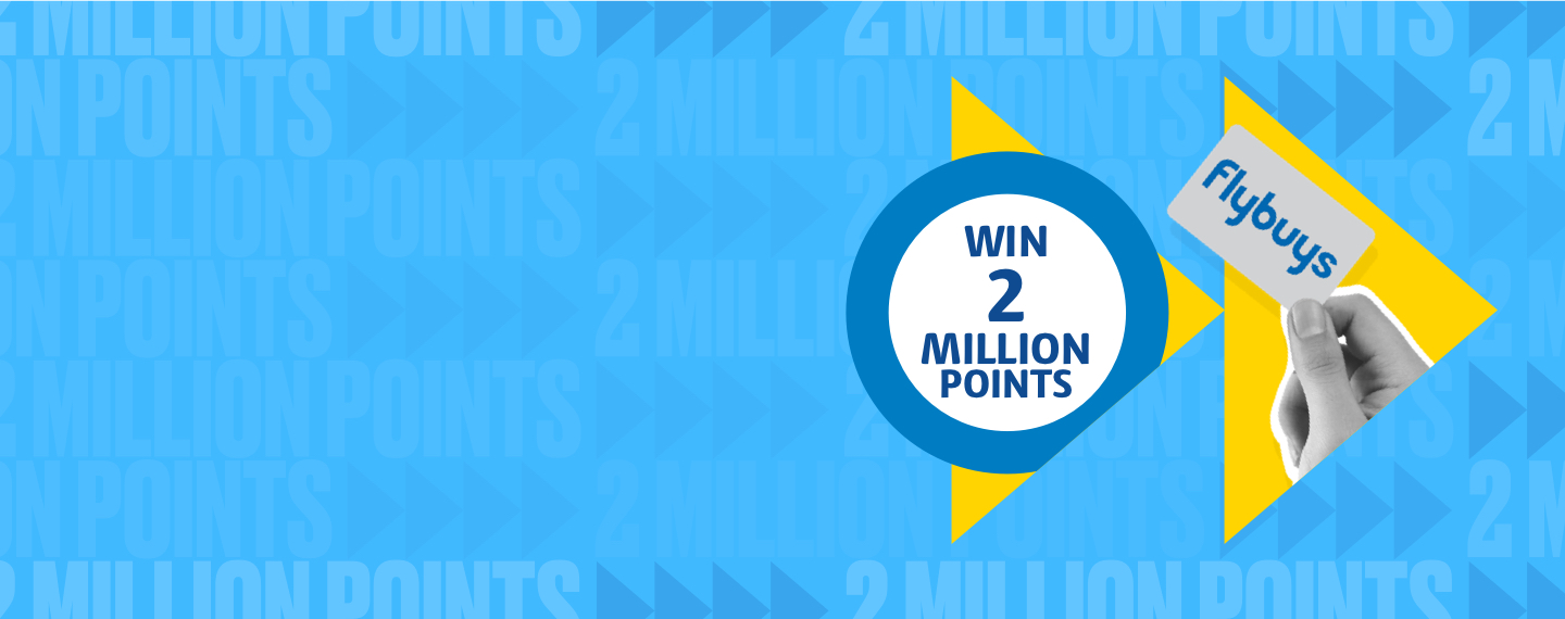 Win 2 million Flybuys points roundel and hand holding Flybuys card