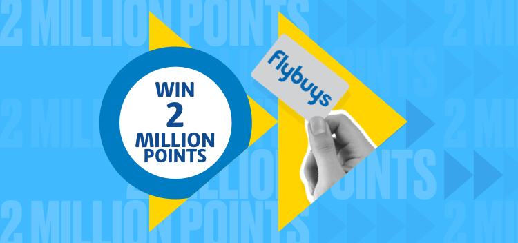 Win 2 million Flybuys points roundel and hand holding Flybuys card