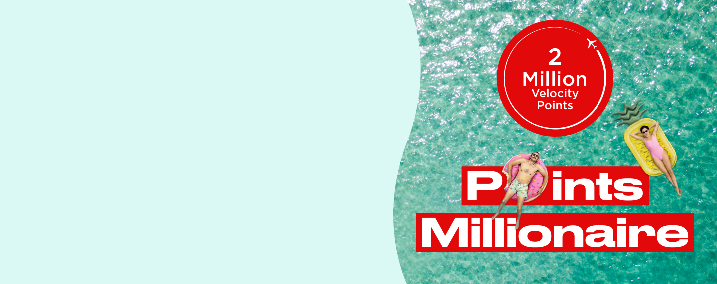 2 Million Velocity points roundel next to man and women on floaties on points millionaire
