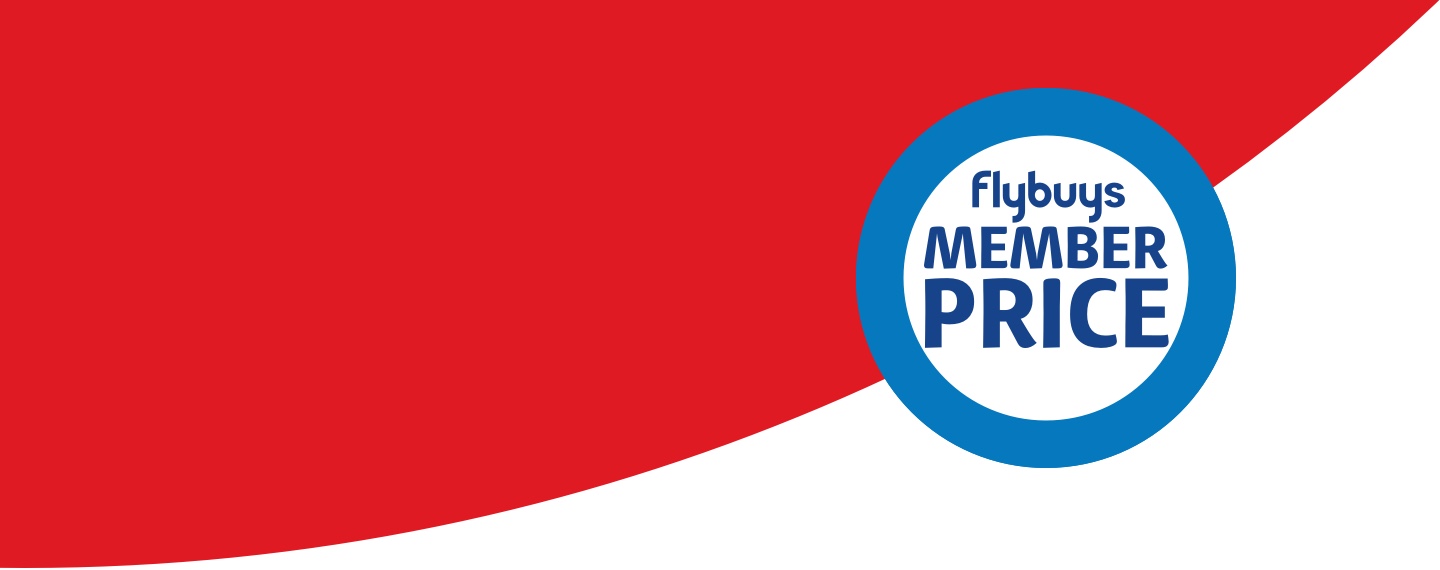Flybuys member price roundel on red and white background