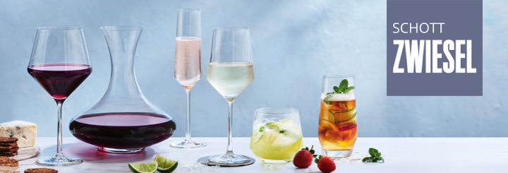 Free Quality Glassware with Glassware credits Arrangement of Schott Zwiesel glassware and Schott Zwiesel logo