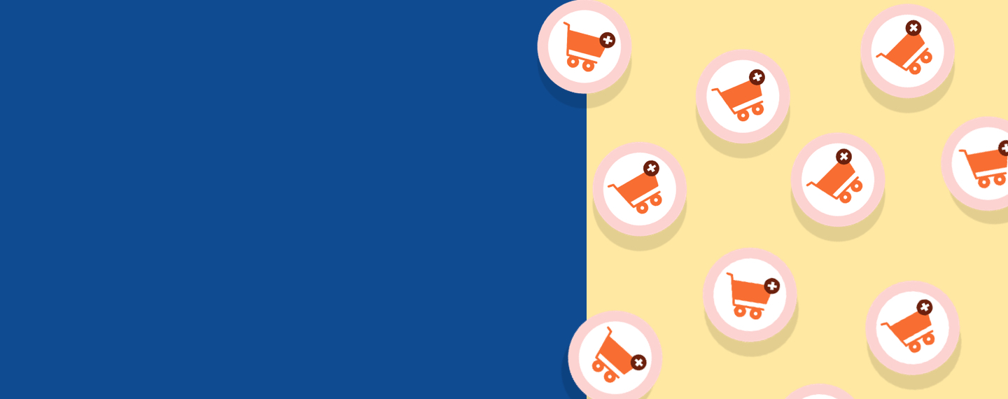 Group of shopping carts in roundels on yellow and blue background