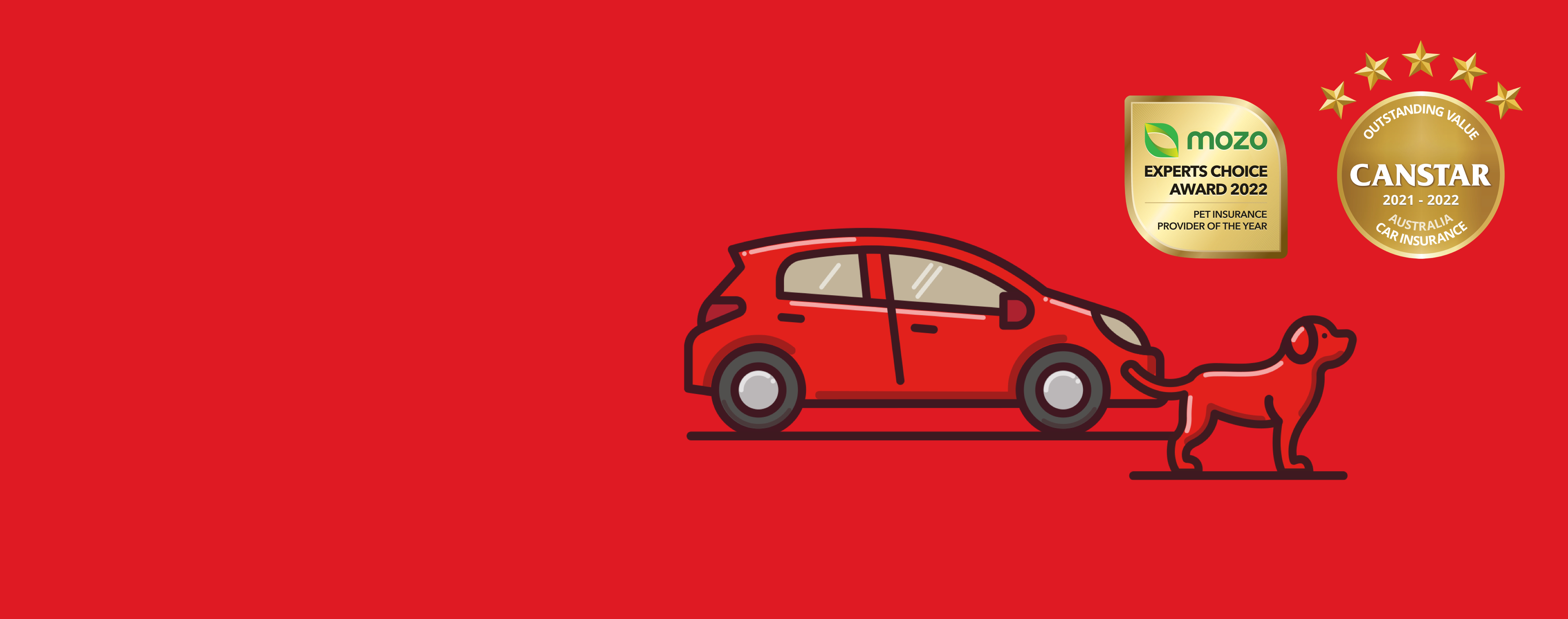 A red car and a red dog set against a red background