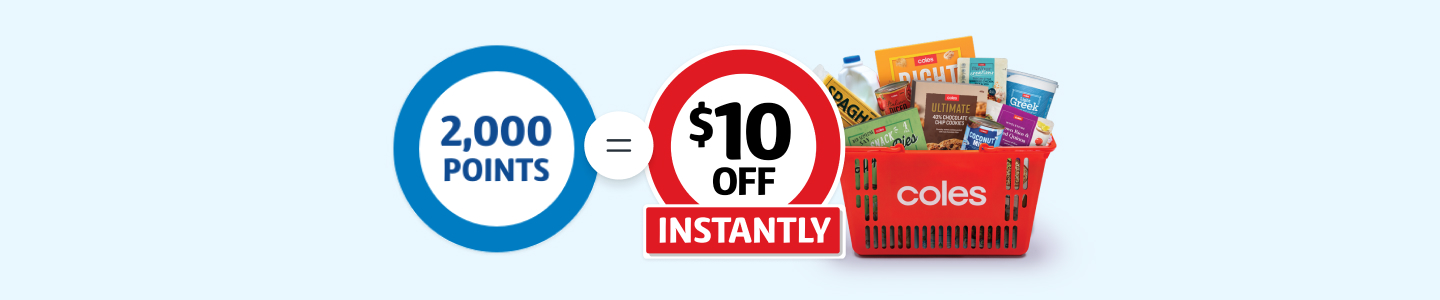 2,000 points roundel = $10 off instantly roundel by full Coles shopping basket
