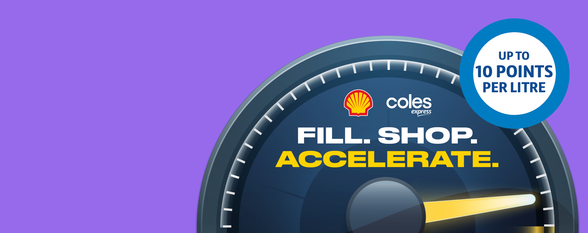 Fill. Shop. Accelerate text on a speedometer dial