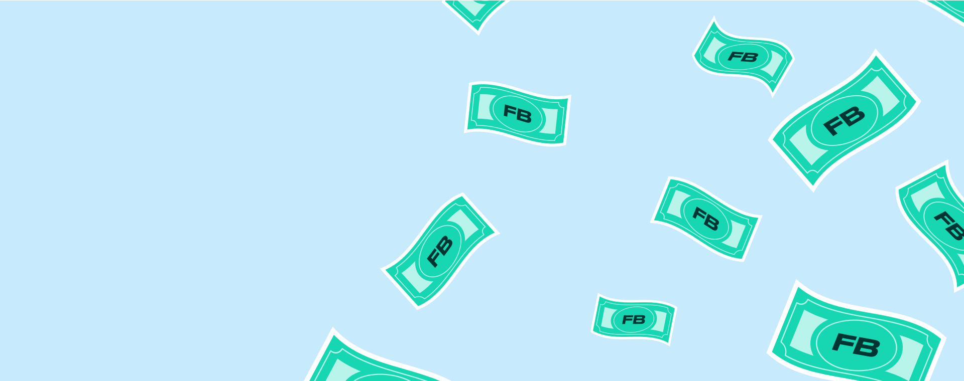 Green Flybuys dollars floating against a sky blue background