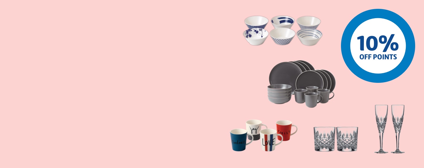 A range of Royal Doulton products against a pink background