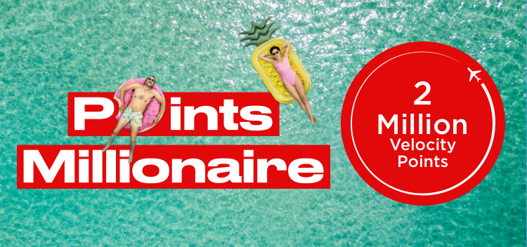 2 Million Velocity points roundel next to man and women on floaties on points millionaire