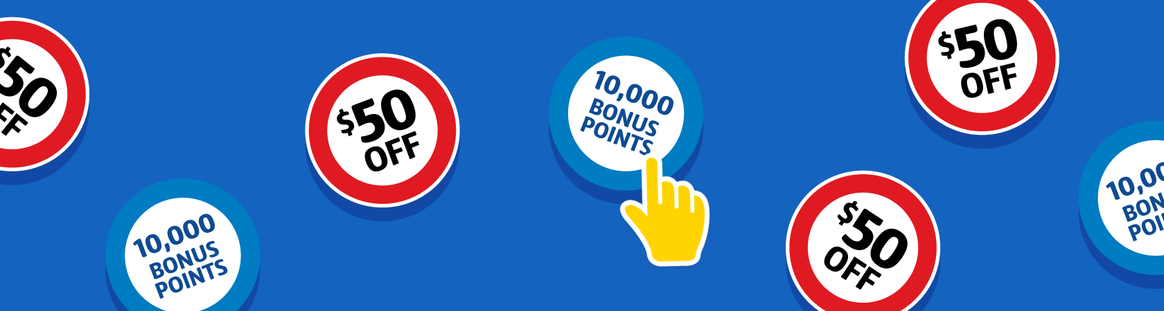 Assortment of $50 roundels and 10,000 points roundels