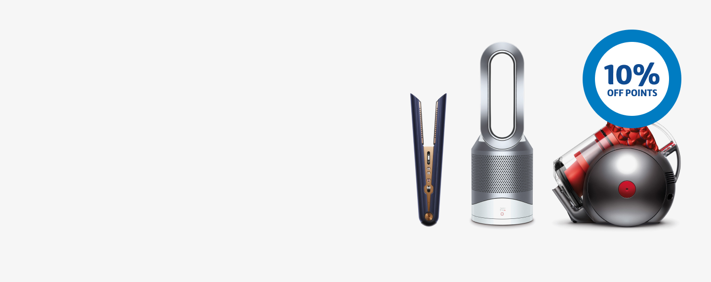 Assortment of Dyson products and 10% off points roundel