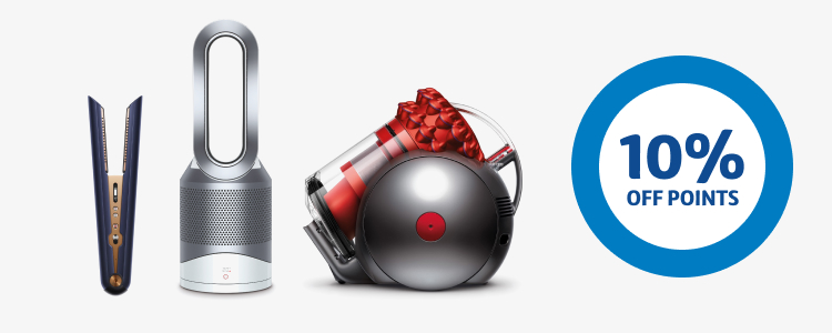 Assortment of Dyson products and 10% off points roundel