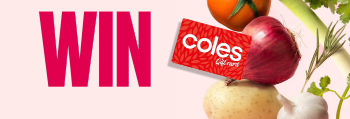 'Win' text next to Coles gift card and vegetables