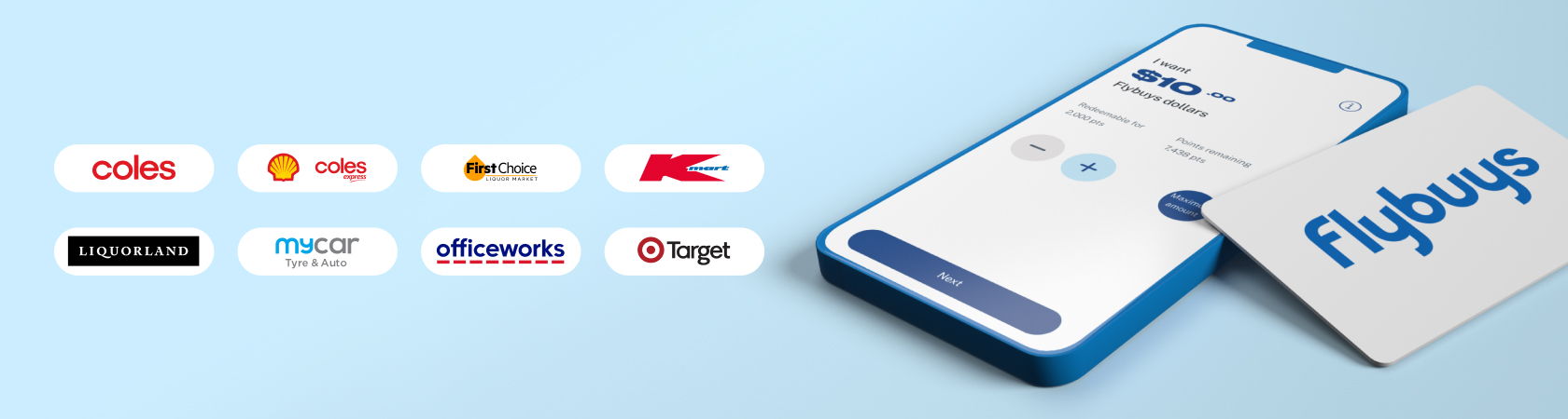 Flybuys app, card and partners logos