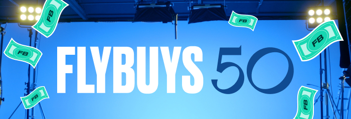 Flybuys dollars floating around Flybuys 50 text on background shoot