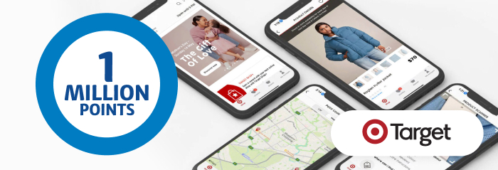 Win a share of 1 million Flybuys points 1 million points roundel next to smartphones and target logo