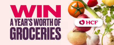 'Win a year's worth of groceries' and vegetables with HCF logo