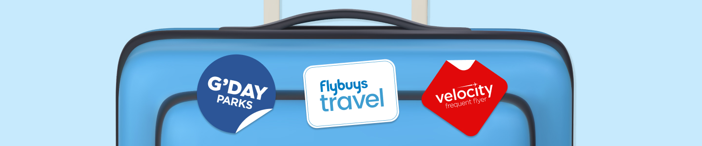 Blue suitcase with Flybuys Travel partners