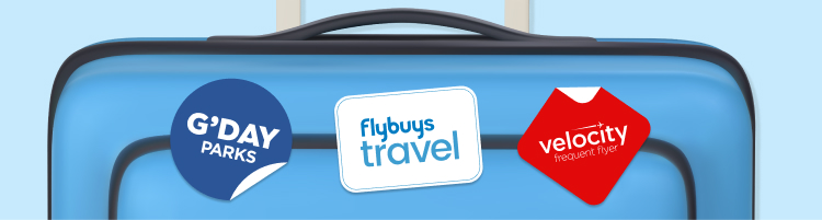 Blue suitcase with Flybuys Travel partners